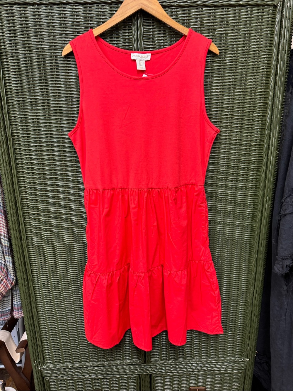 Cynthia Rowley Red Tiered Tank Dress Stretch Bodice Size L